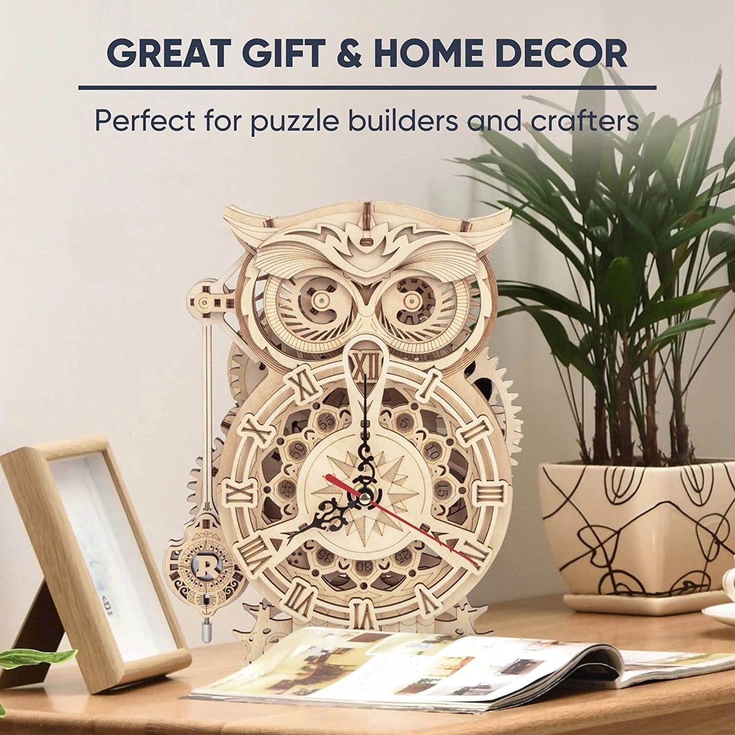 Retro Owl Mechanical Clock – 3D Wooden Puzzle with Timer