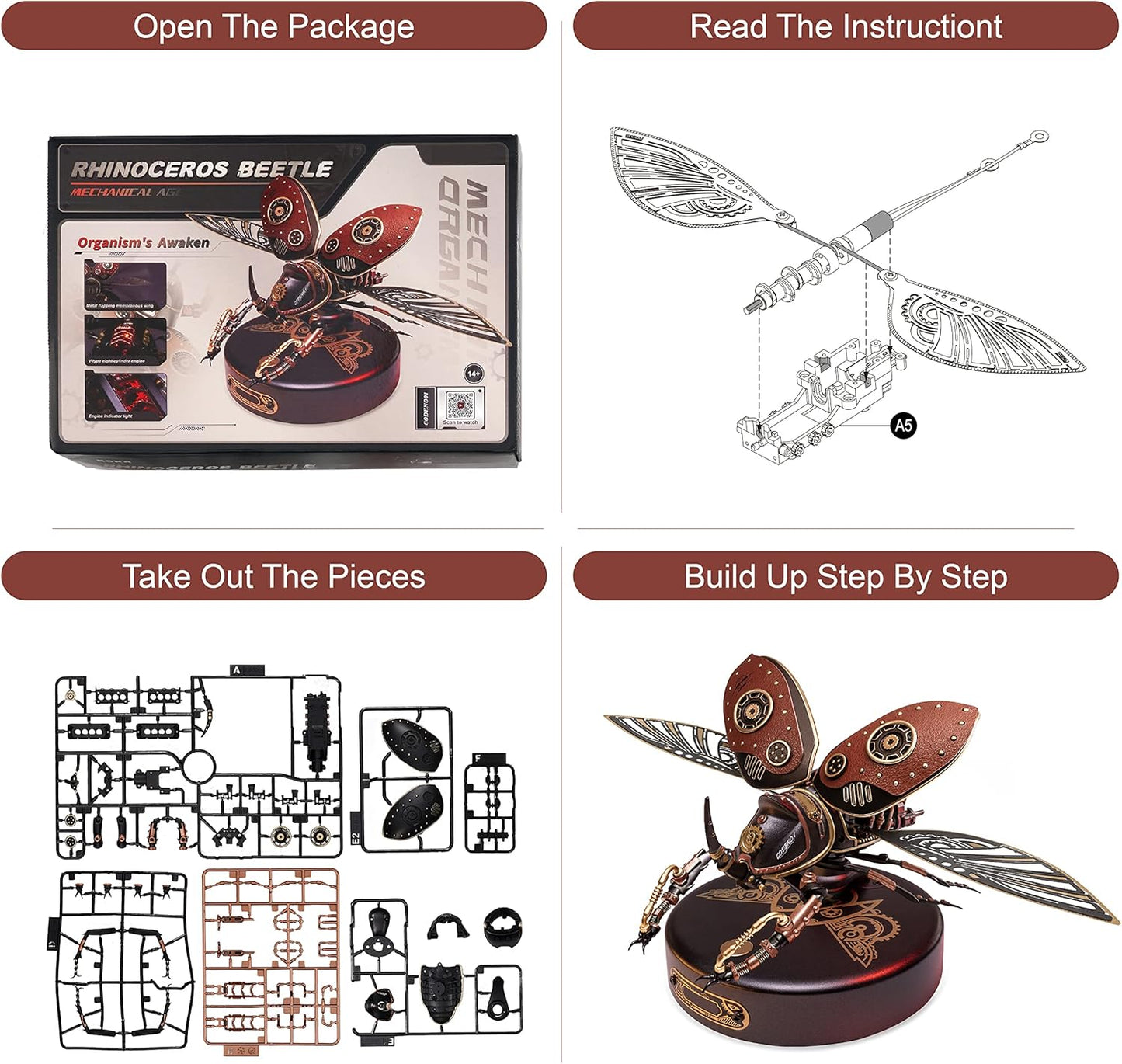 Rhinoceros Beetle DIY Mechanical Puzzle – Biopunk Insect Model Kit