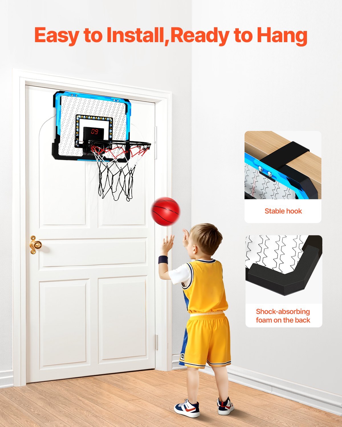 Basketball Hoop for Kids, Teens & Adults With LED Lights & Audio Scoreboard