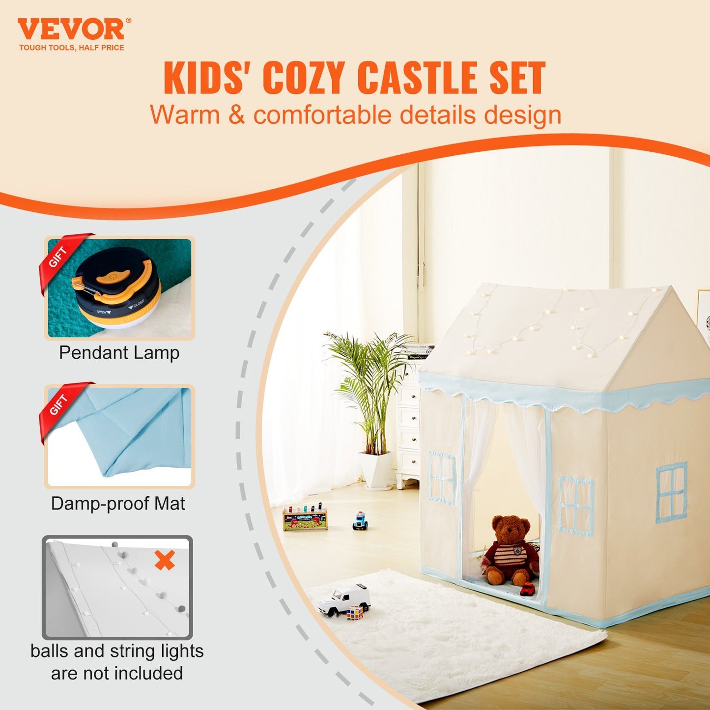 Cozy Indoor-Outdoor Playhouse for Toddlers with Lights & Mat