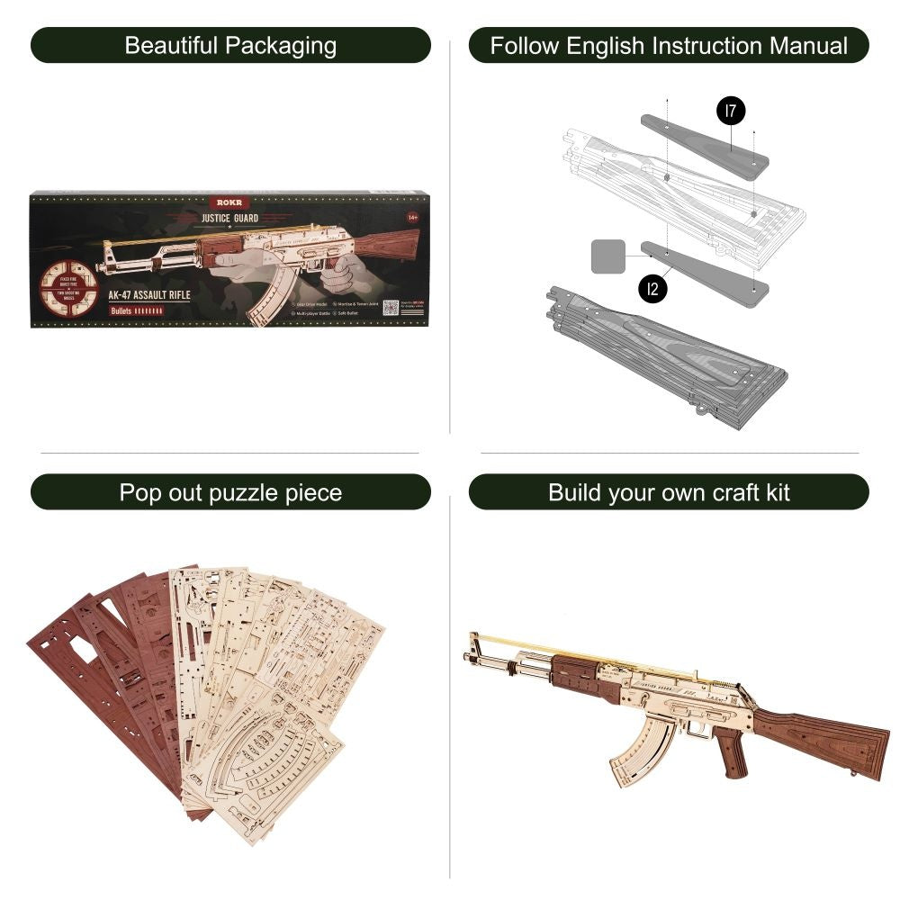 3D Wooden Puzzle – AK-47 Model Kit (Double Firing
