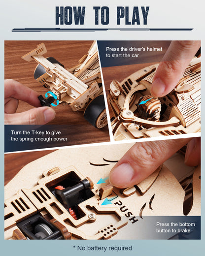 3D Wooden Puzzle – Racing Car Model Kit with Mechanical Engine (1:18 Scale)