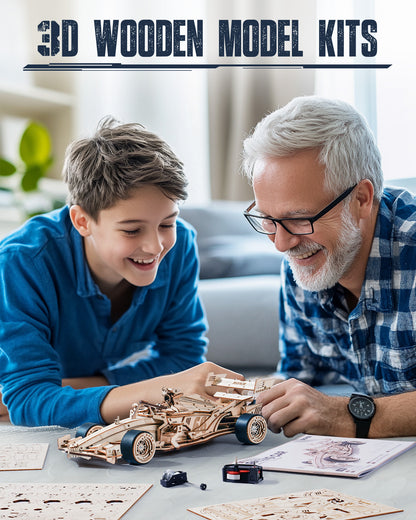 3D Wooden Puzzle – Racing Car Model Kit with Mechanical Engine (1:18 Scale)