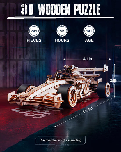 3D Wooden Puzzle – Racing Car Model Kit with Mechanical Engine (1:18 Scale)