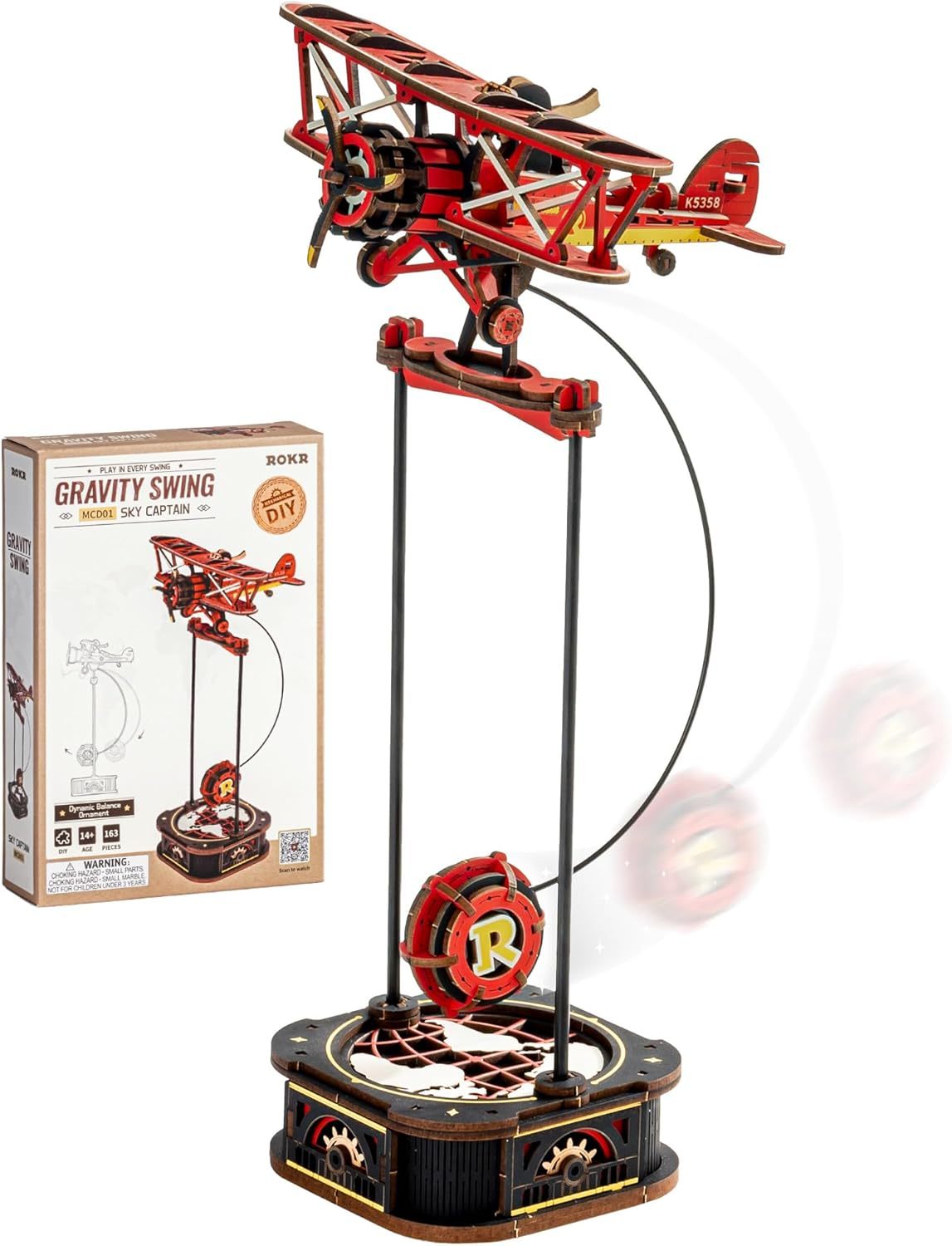 Gravity Swing Biplane – Self-Swinging 3D Wooden Puzzle (161 pcs)