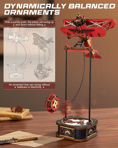 Gravity Swing Biplane – Self-Swinging 3D Wooden Puzzle (161 pcs)