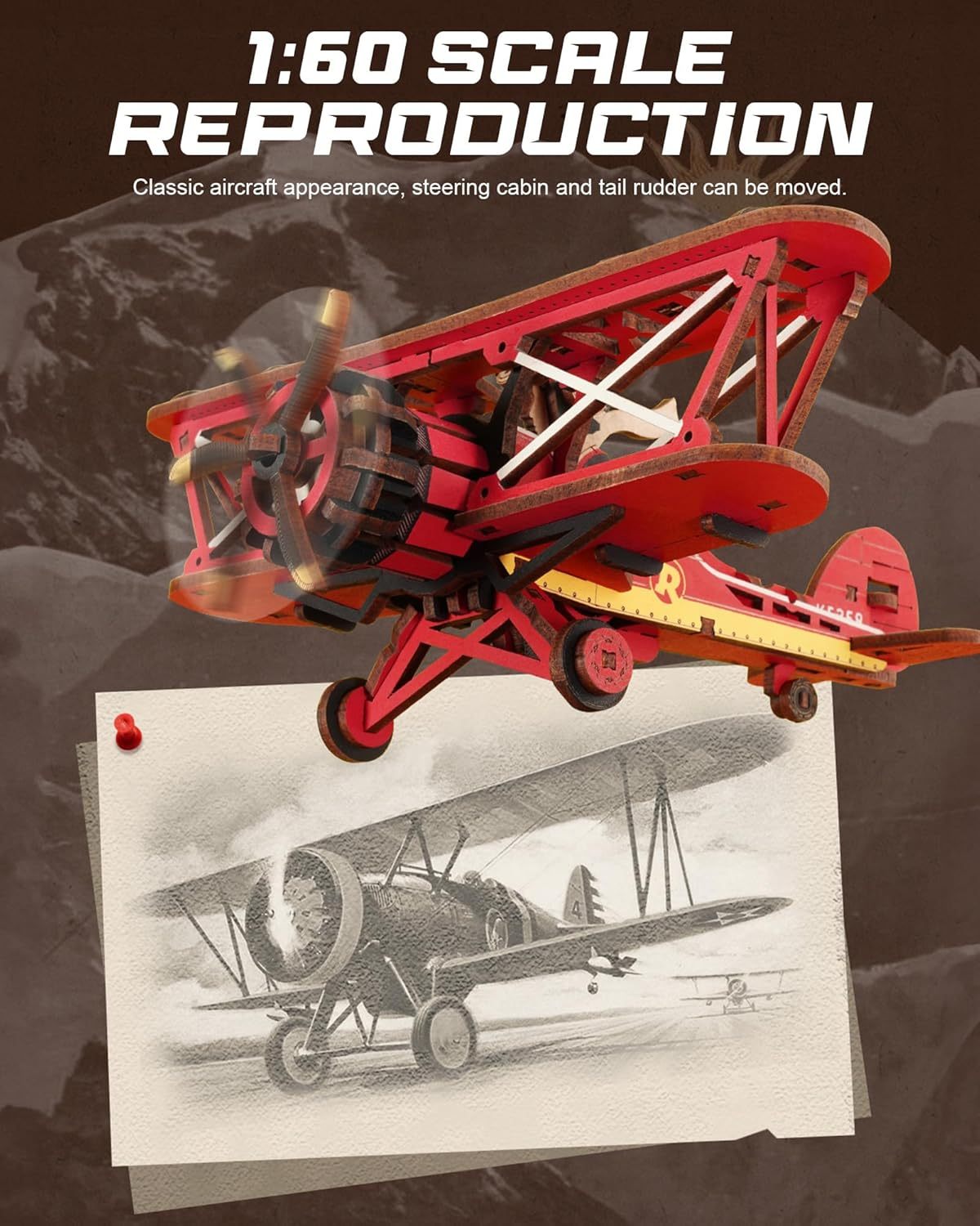 Gravity Swing Biplane – Self-Swinging 3D Wooden Puzzle (161 pcs)