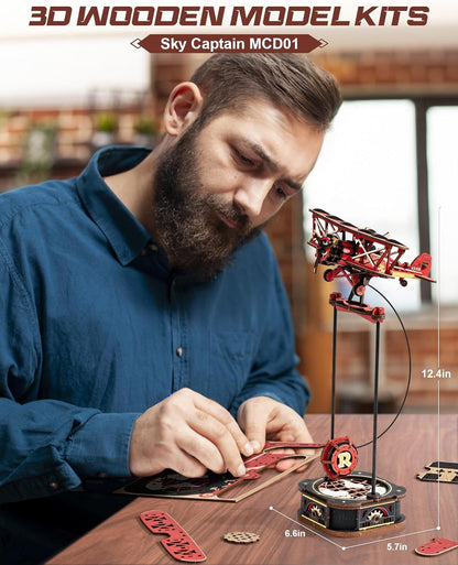 Gravity Swing Biplane – Self-Swinging 3D Wooden Puzzle (161 pcs)