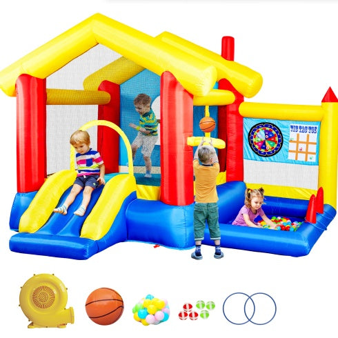 8-in-1 Inflatable Bounce House for Kids with Blower and Games – Backyard Jump Castle