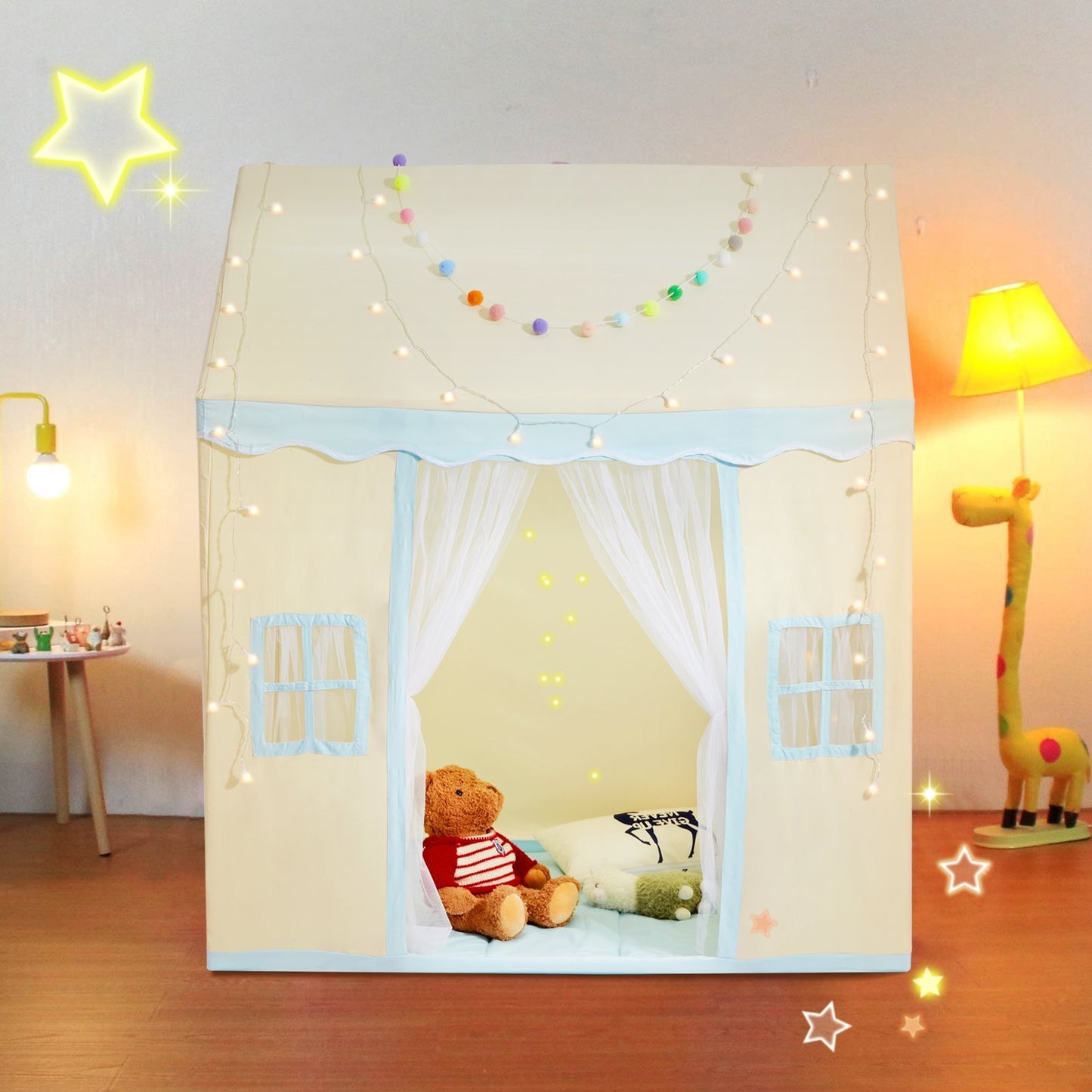 Cozy Indoor-Outdoor Playhouse for Toddlers with Lights & Mat