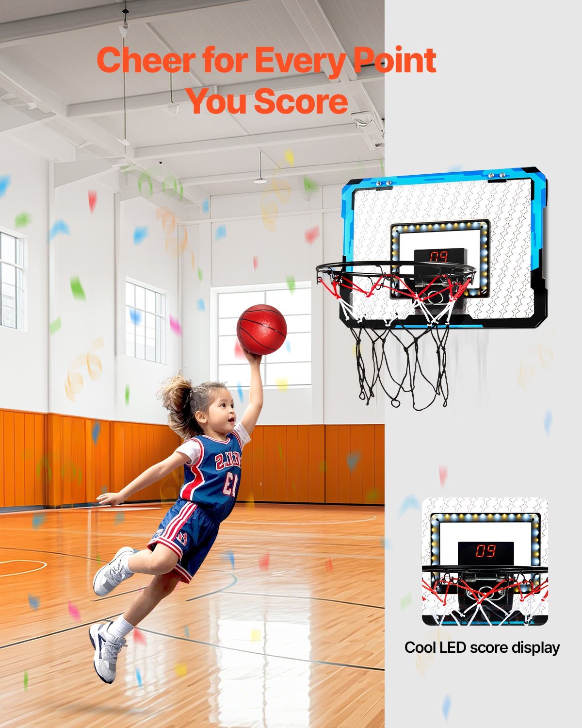 Basketball Hoop for Kids, Teens & Adults With LED Lights & Audio Scoreboard