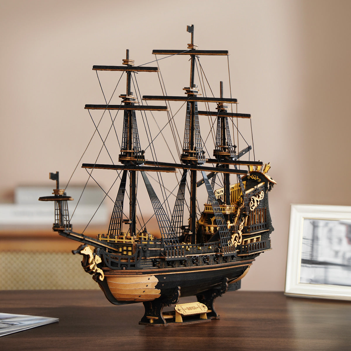 Seahorse Barque 3D Wooden Ship Puzzle – 603-Piece DIY Model Kit (1:100 Scale)