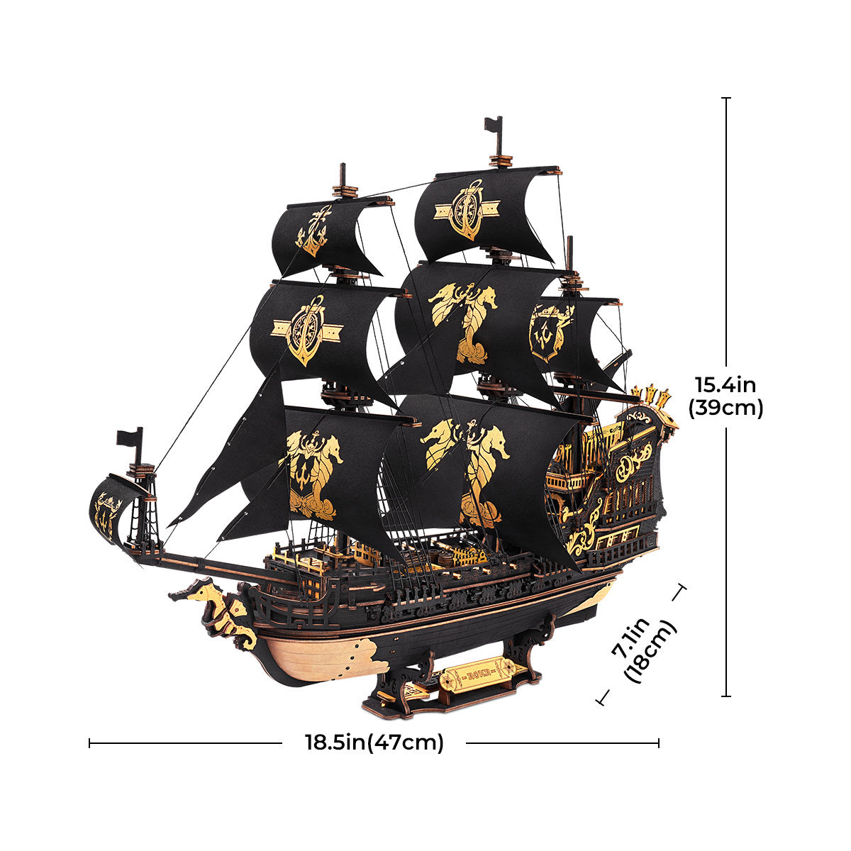 Seahorse Barque 3D Wooden Ship Puzzle – 603-Piece DIY Model Kit (1:100 Scale)