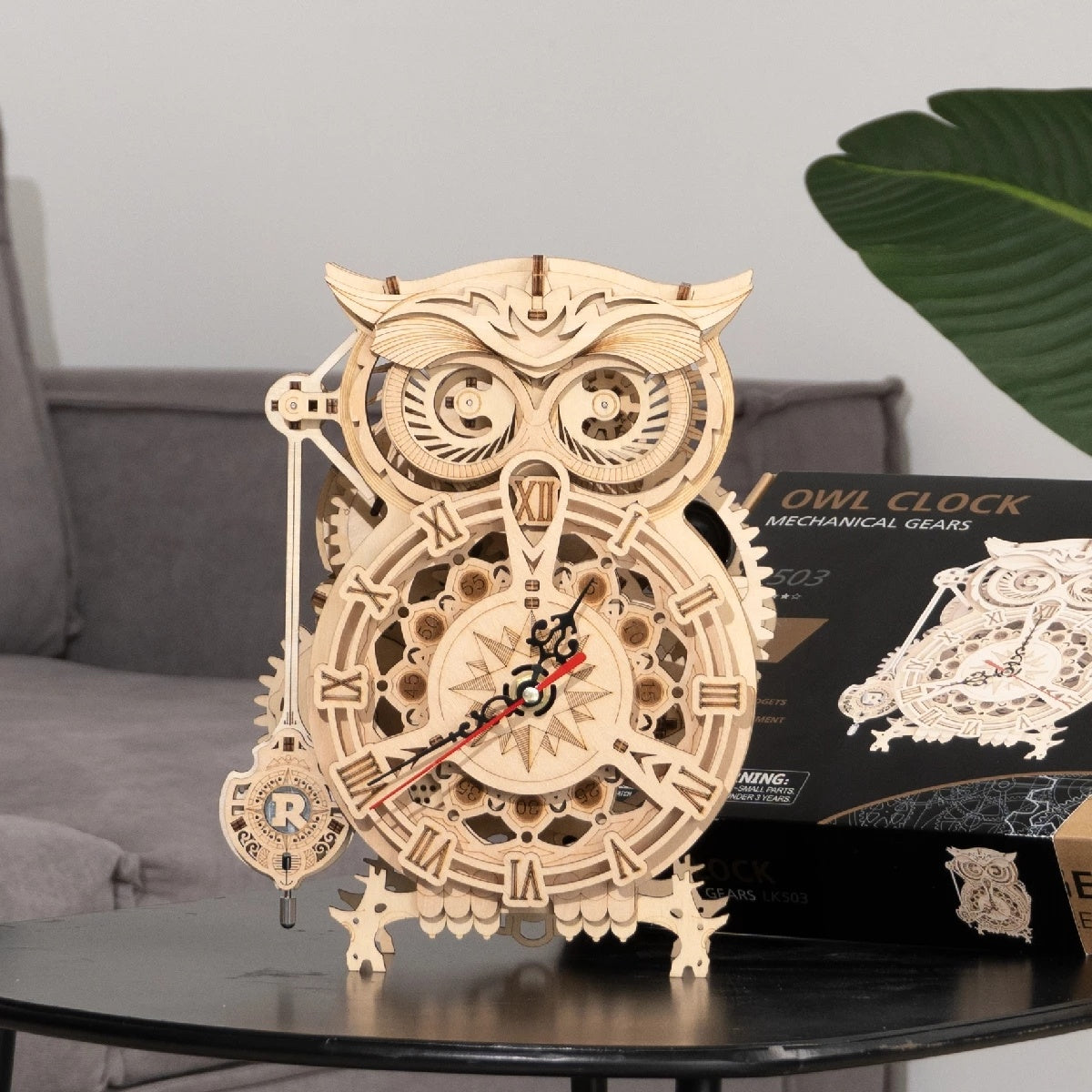 Retro Owl Mechanical Clock – 3D Wooden Puzzle with Timer
