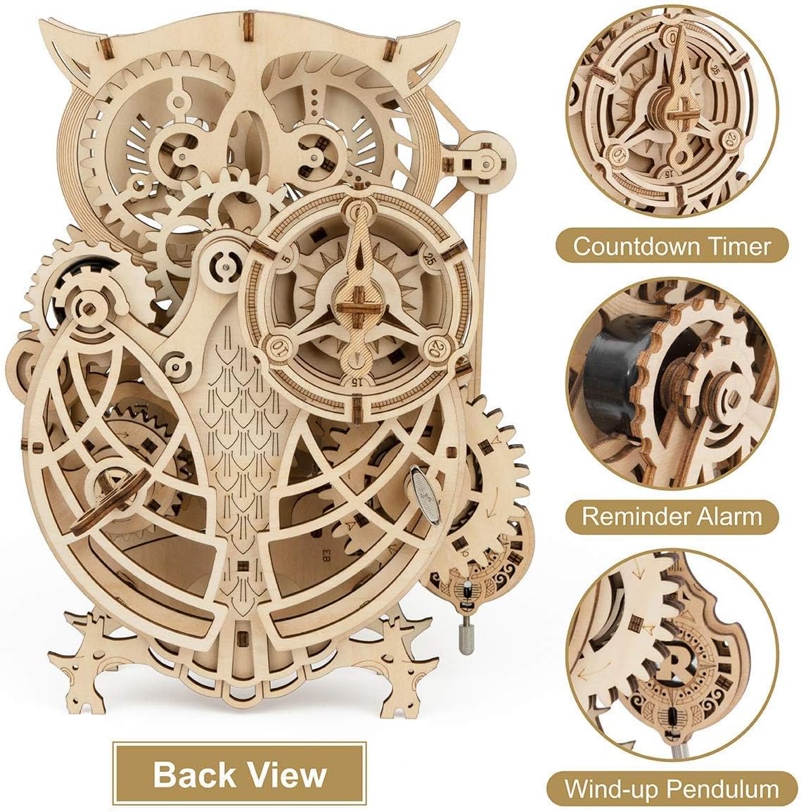 Retro Owl Mechanical Clock – 3D Wooden Puzzle with Timer
