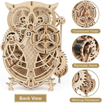 Retro Owl Mechanical Clock – 3D Wooden Puzzle with Timer