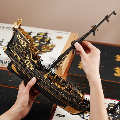 Seahorse Barque 3D Wooden Ship Puzzle – 603-Piece DIY Model Kit (1:100 Scale)