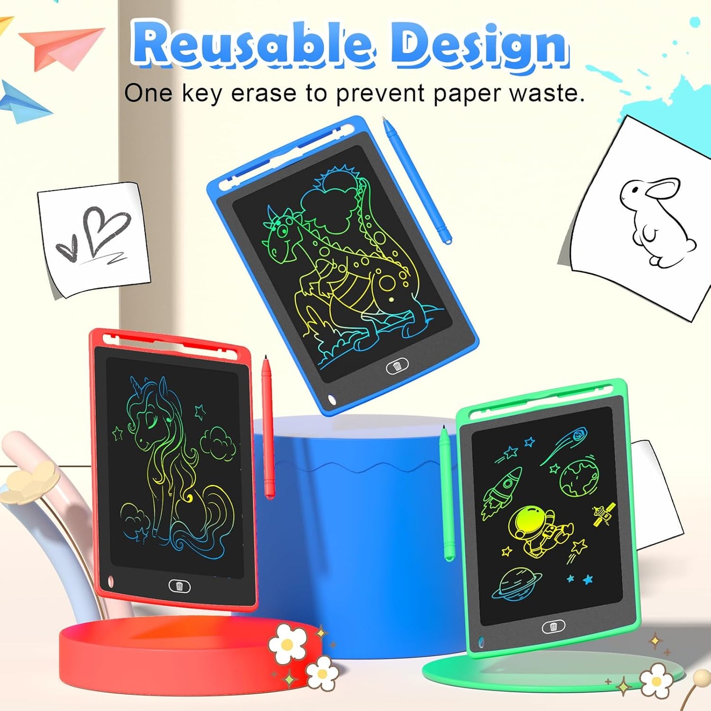 8.5-Inch LCD colorful Drawing Tablet For Kids. Reusable & Erasable