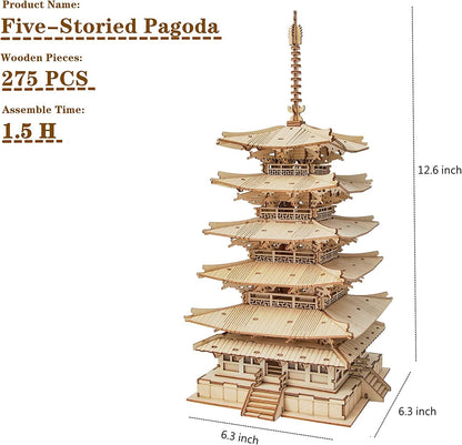 3D Wooden Puzzle – Pagoda Model Kit (275 Pieces)