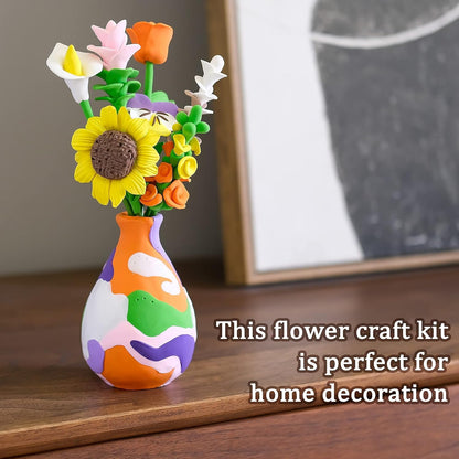 Air Dry Clay Vase Bouquet Craft Kit, 10 Pieces Modeling Clay Flower Art
