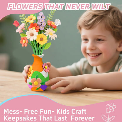 Air Dry Clay Vase Bouquet Craft Kit, 10 Pieces Modeling Clay Flower Art