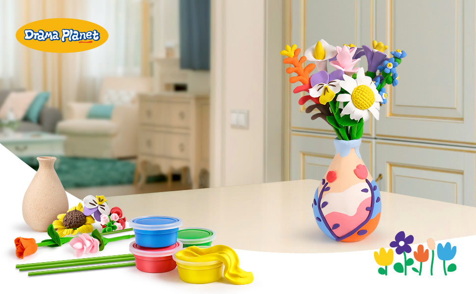 Air Dry Clay Vase Bouquet Craft Kit, 10 Pieces Modeling Clay Flower Art