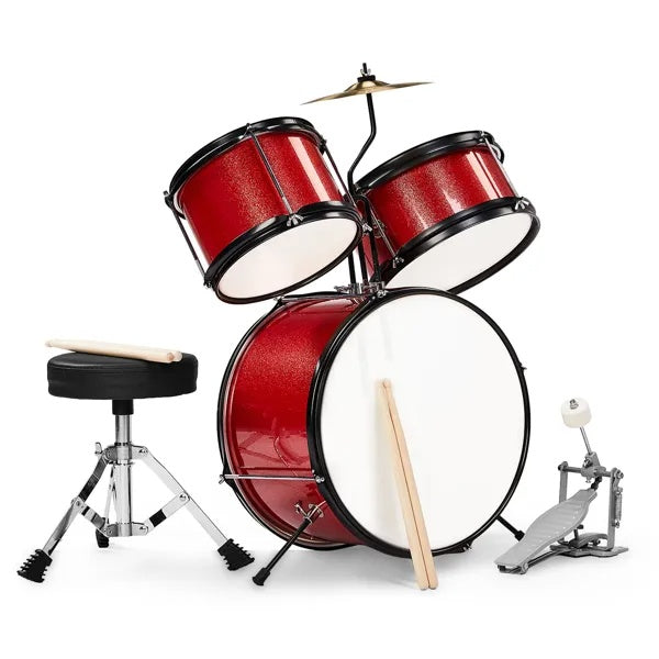 Kids 3-Piece Junior Drum Set with stool,  pedal & drumsticks