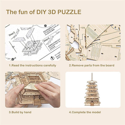 3D Wooden Puzzle – Pagoda Model Kit (275 Pieces)