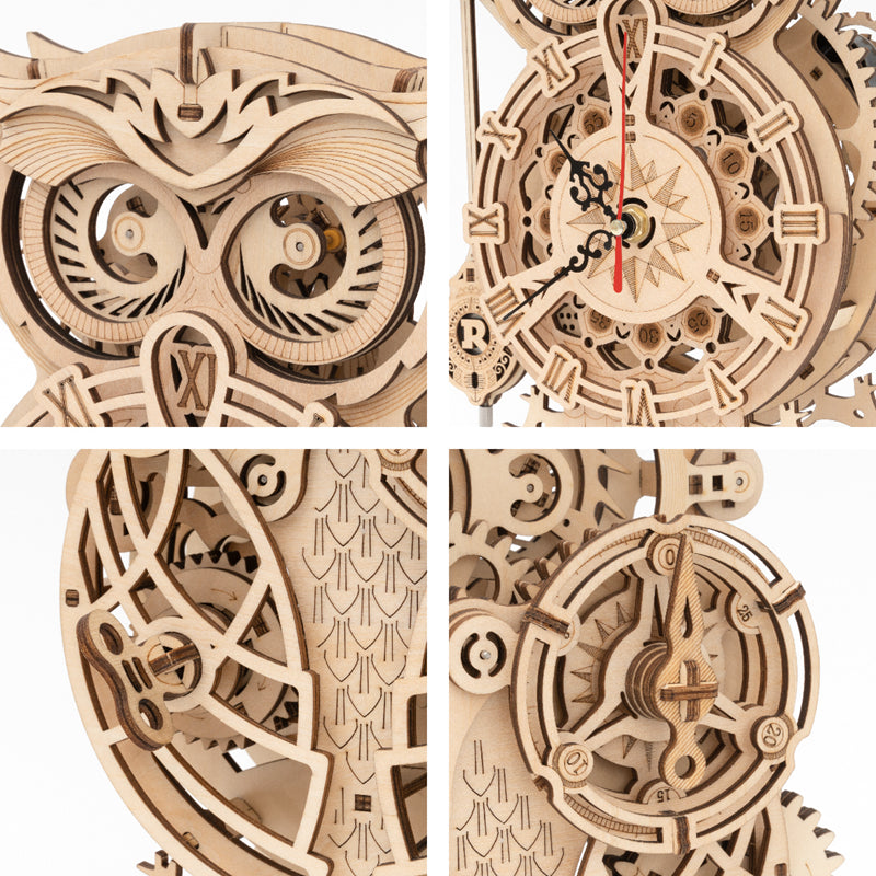 Retro Owl Mechanical Clock – 3D Wooden Puzzle with Timer