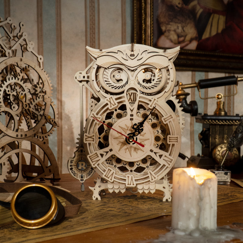Retro Owl Mechanical Clock – 3D Wooden Puzzle with Timer