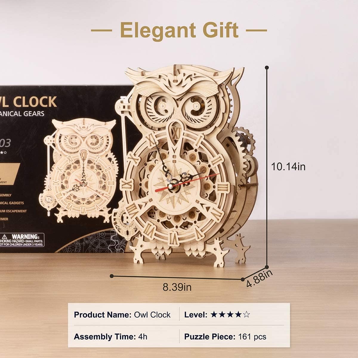 Retro Owl Mechanical Clock – 3D Wooden Puzzle with Timer