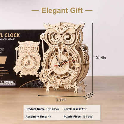 Retro Owl Mechanical Clock – 3D Wooden Puzzle with Timer