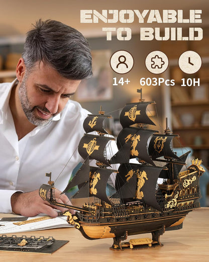 Seahorse Barque 3D Wooden Ship Puzzle – 603-Piece DIY Model Kit (1:100 Scale)