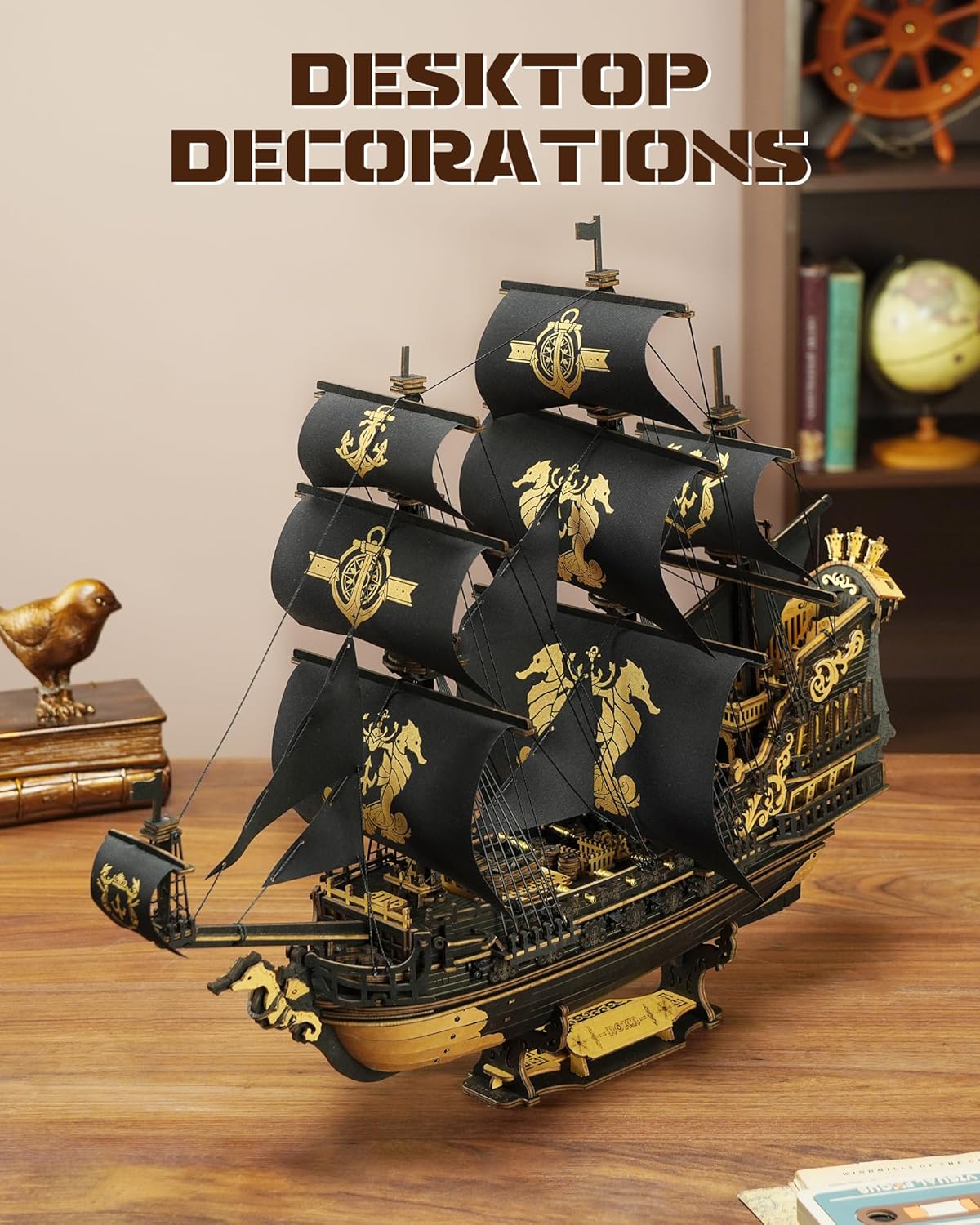 Seahorse Barque 3D Wooden Ship Puzzle – 603-Piece DIY Model Kit (1:100 Scale)