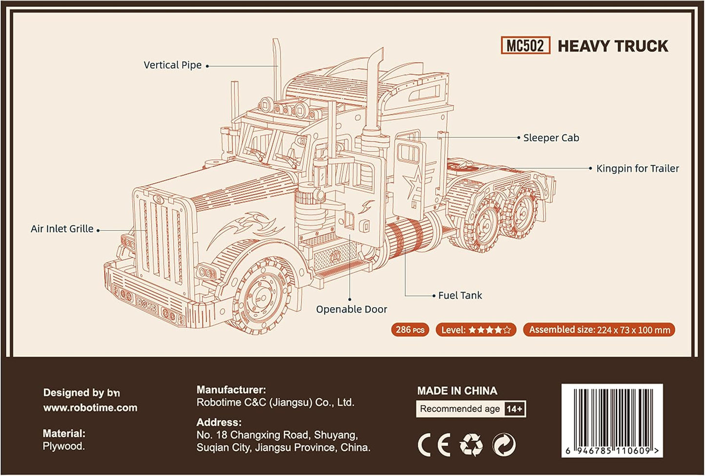 Heavy Truck 3D Wooden Puzzle Model Kit