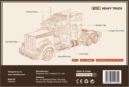 Heavy Truck 3D Wooden Puzzle Model Kit